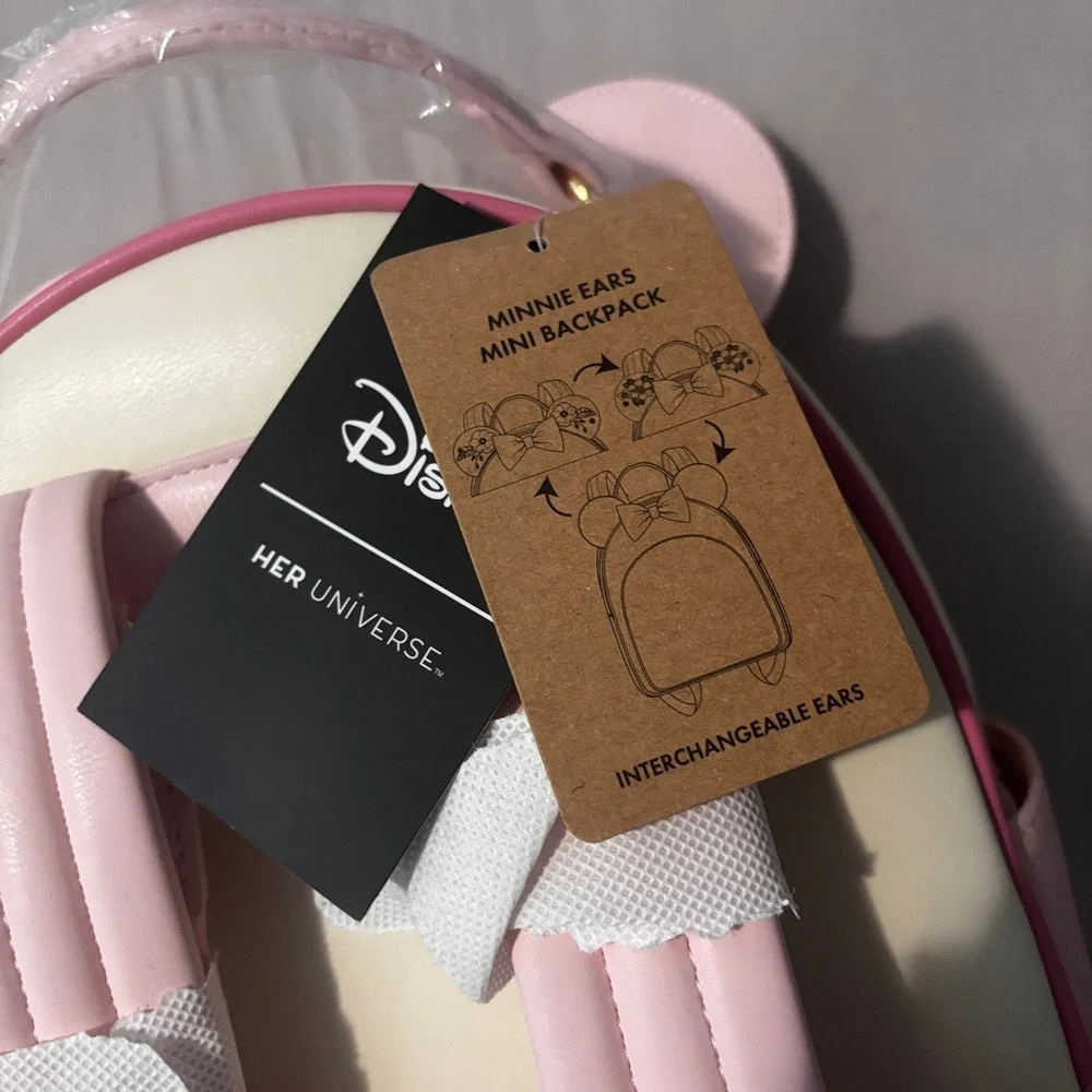 Disney Minnie Mouse Floral Embroidered Magnetic Ears Backpack Pink Cream NEW